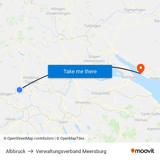 Albbruck to Verwaltungsverband Meersburg map