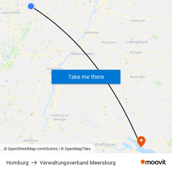 Homburg to Verwaltungsverband Meersburg map