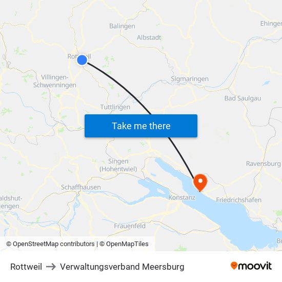Rottweil to Verwaltungsverband Meersburg map
