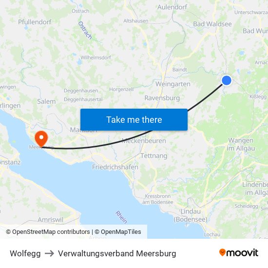 Wolfegg to Verwaltungsverband Meersburg map