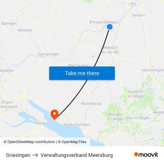 Griesingen to Verwaltungsverband Meersburg map