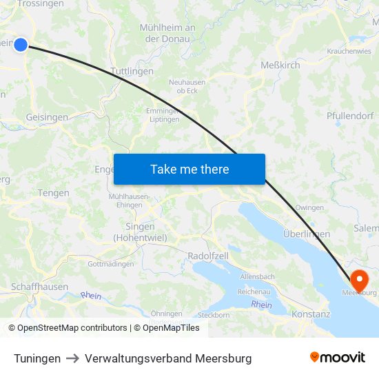 Tuningen to Verwaltungsverband Meersburg map