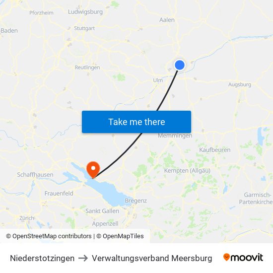 Niederstotzingen to Verwaltungsverband Meersburg map