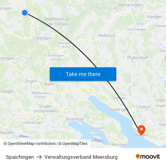 Spaichingen to Verwaltungsverband Meersburg map