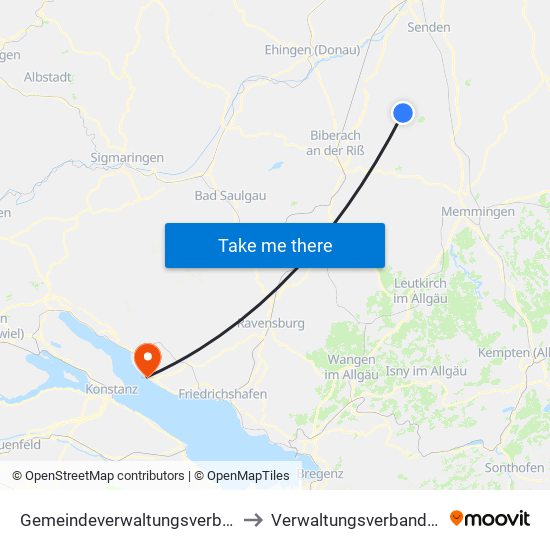 Gemeindeverwaltungsverband Schwendi to Verwaltungsverband Meersburg map