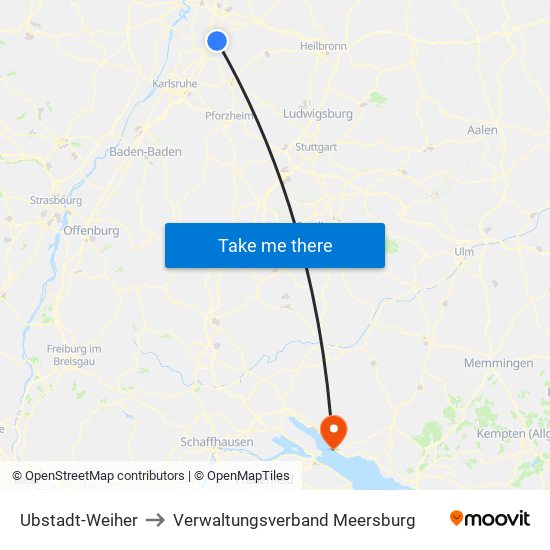Ubstadt-Weiher to Verwaltungsverband Meersburg map