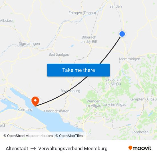 Altenstadt to Verwaltungsverband Meersburg map