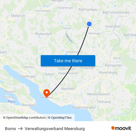 Boms to Verwaltungsverband Meersburg map