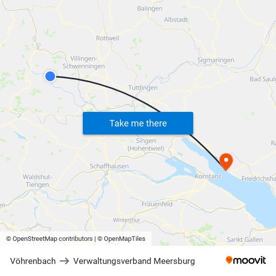 Vöhrenbach to Verwaltungsverband Meersburg map