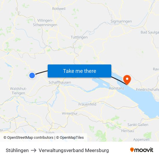 Stühlingen to Verwaltungsverband Meersburg map