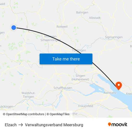 Elzach to Verwaltungsverband Meersburg map