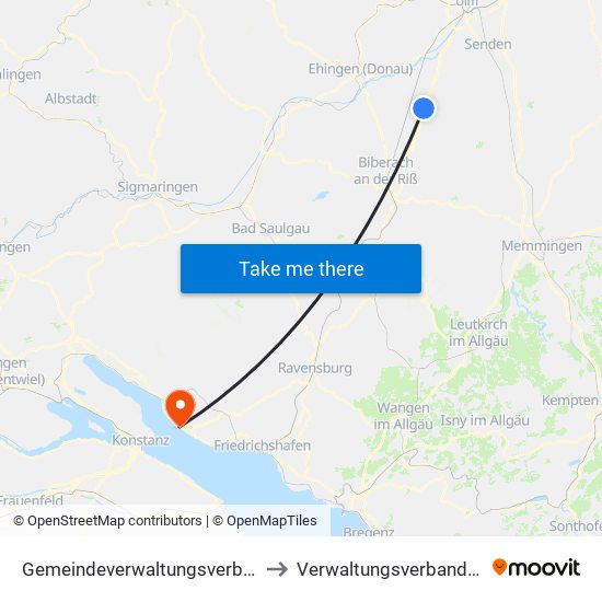 Gemeindeverwaltungsverband Laupheim to Verwaltungsverband Meersburg map