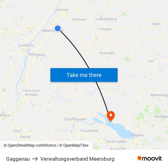 Gaggenau to Verwaltungsverband Meersburg map