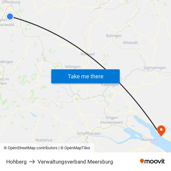 Hohberg to Verwaltungsverband Meersburg map