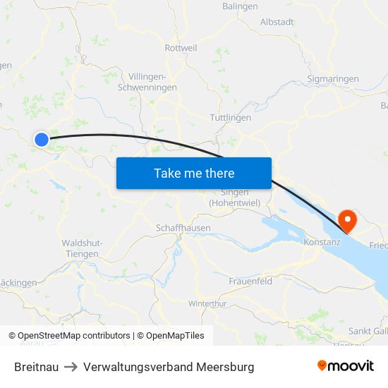 Breitnau to Verwaltungsverband Meersburg map