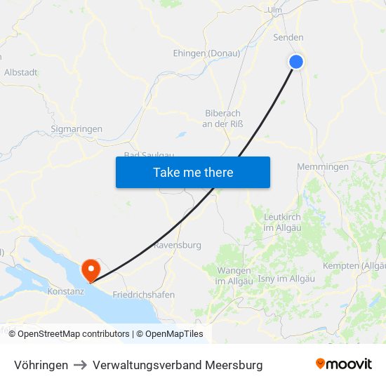 Vöhringen to Verwaltungsverband Meersburg map