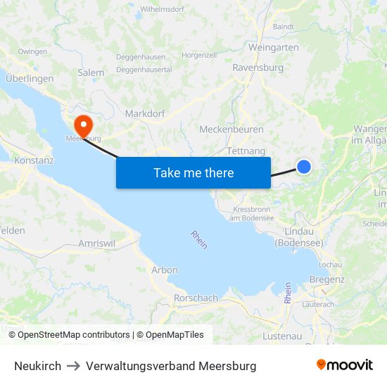Neukirch to Verwaltungsverband Meersburg map