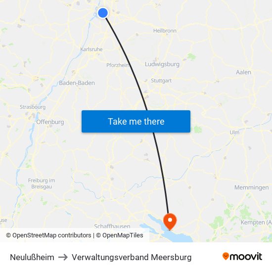 Neulußheim to Verwaltungsverband Meersburg map