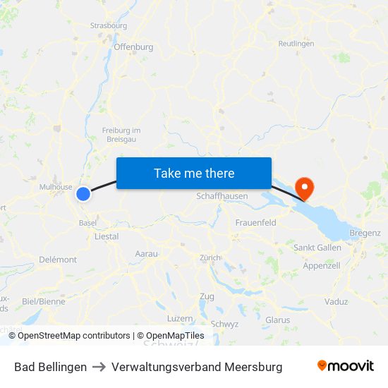 Bad Bellingen to Verwaltungsverband Meersburg map