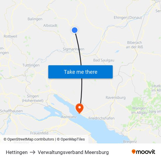 Hettingen to Verwaltungsverband Meersburg map
