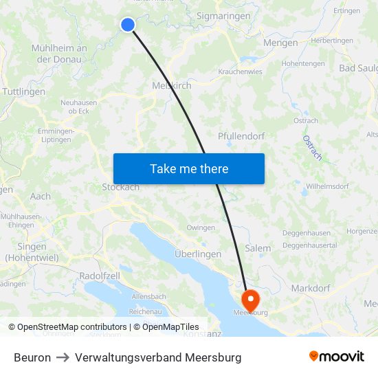 Beuron to Verwaltungsverband Meersburg map