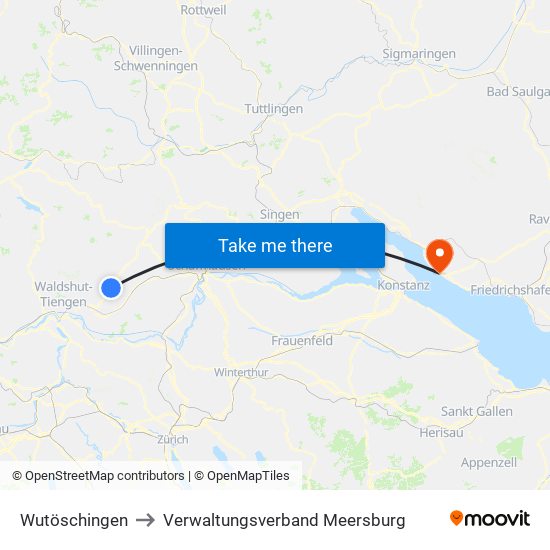 Wutöschingen to Verwaltungsverband Meersburg map