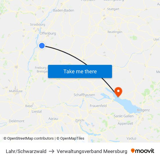 Lahr/Schwarzwald to Verwaltungsverband Meersburg map