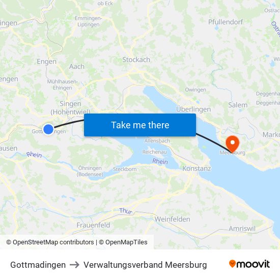 Gottmadingen to Verwaltungsverband Meersburg map