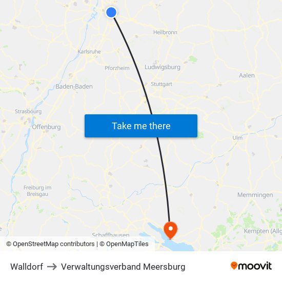 Walldorf to Verwaltungsverband Meersburg map