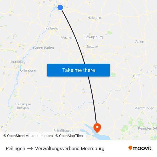 Reilingen to Verwaltungsverband Meersburg map