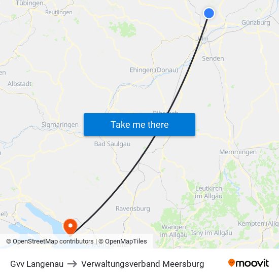 Gvv Langenau to Verwaltungsverband Meersburg map