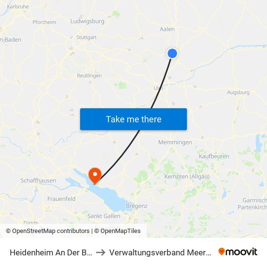 Heidenheim An Der Brenz to Verwaltungsverband Meersburg map