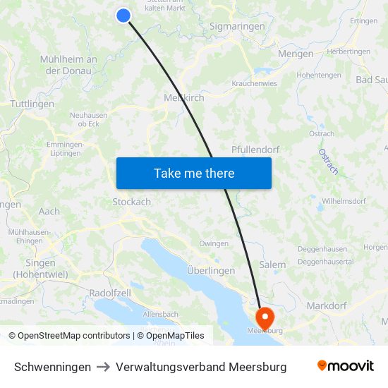 Schwenningen to Verwaltungsverband Meersburg map