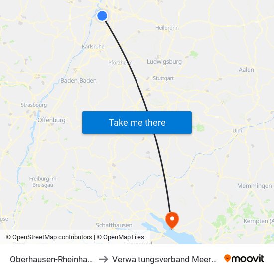 Oberhausen-Rheinhausen to Verwaltungsverband Meersburg map
