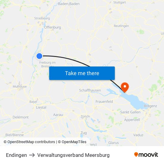 Endingen to Verwaltungsverband Meersburg map