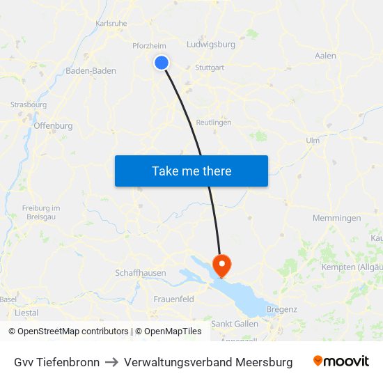 Gvv Tiefenbronn to Verwaltungsverband Meersburg map