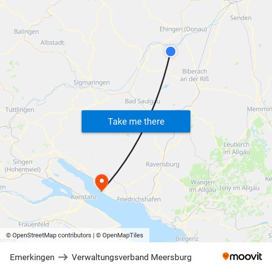 Emerkingen to Verwaltungsverband Meersburg map