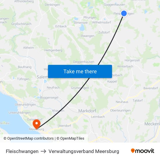 Fleischwangen to Verwaltungsverband Meersburg map