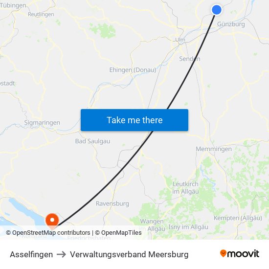Asselfingen to Verwaltungsverband Meersburg map