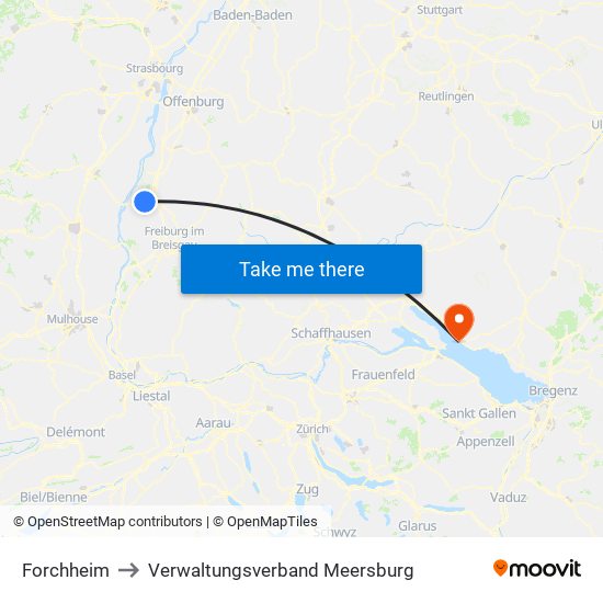 Forchheim to Verwaltungsverband Meersburg map