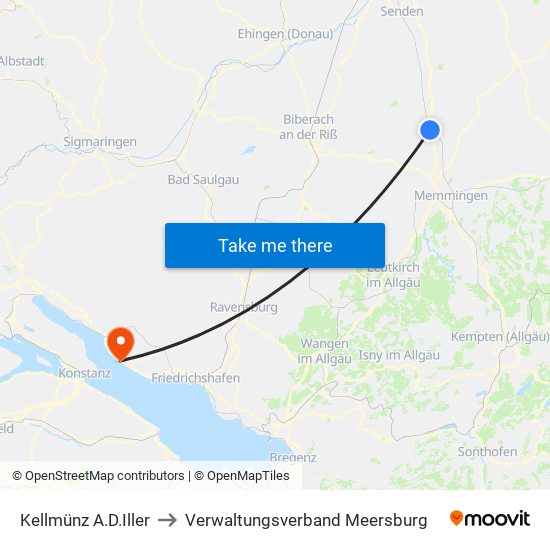 Kellmünz A.D.Iller to Verwaltungsverband Meersburg map