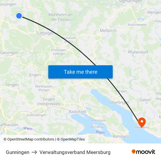 Gunningen to Verwaltungsverband Meersburg map