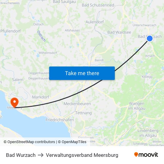 Bad Wurzach to Verwaltungsverband Meersburg map