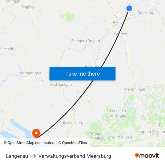 Langenau to Verwaltungsverband Meersburg map