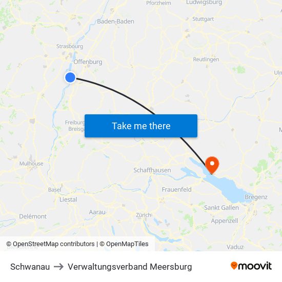 Schwanau to Verwaltungsverband Meersburg map