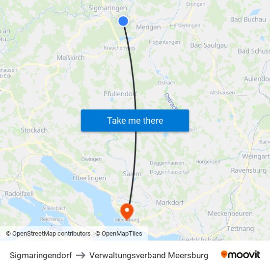 Sigmaringendorf to Verwaltungsverband Meersburg map