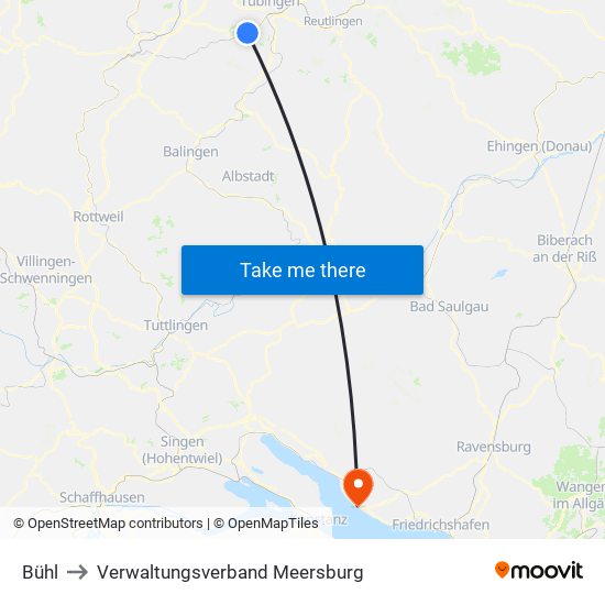 Bühl to Verwaltungsverband Meersburg map