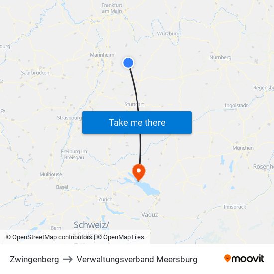 Zwingenberg to Verwaltungsverband Meersburg map