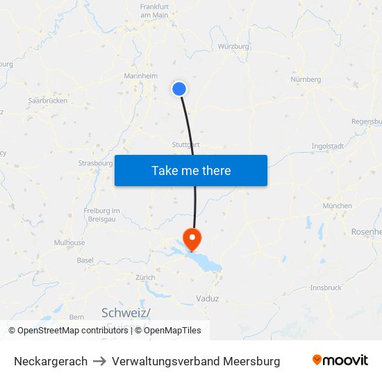 Neckargerach to Verwaltungsverband Meersburg map