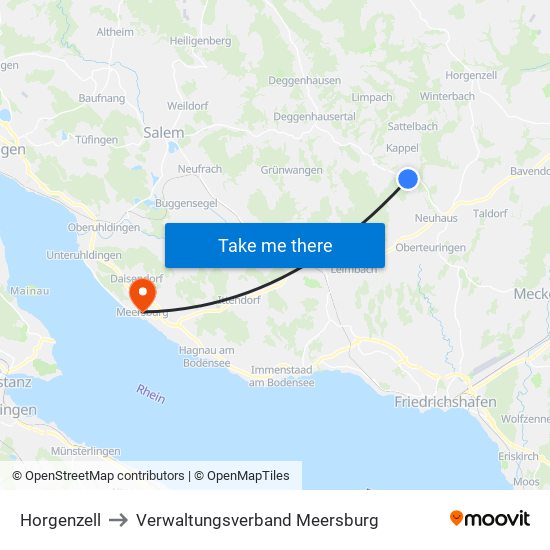 Horgenzell to Verwaltungsverband Meersburg map